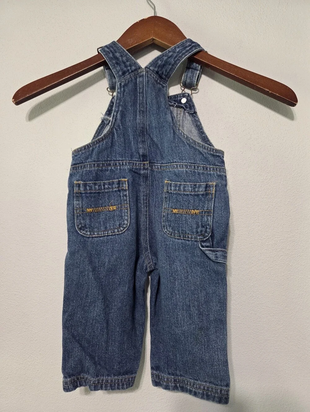 Timberland Dark Blue Denim Jean Overalls with Orange Logo Baby Size 12M